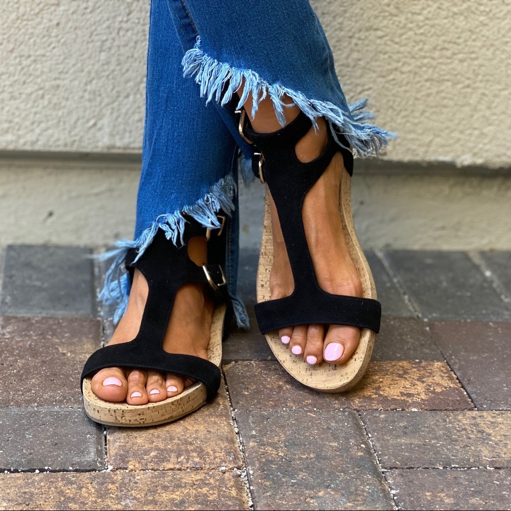 Anthropologie Genuine Suede Cork Flatform Sandals - Picture 2 of 7